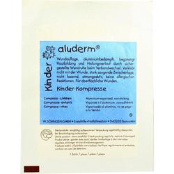 Verpackung einer Kinder-Wundkompresse mit blauem Etikett und Informationen zur Anwendung.